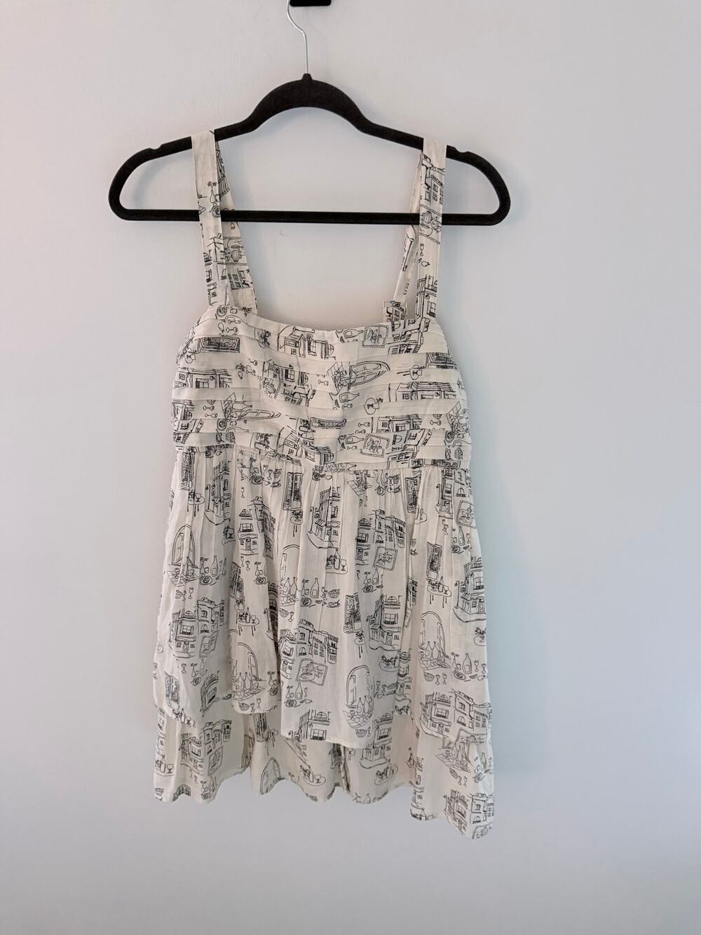 Abercrombie & Fitch Cream Black 100% Cotton City Sketch Café Print Dress-Size M
